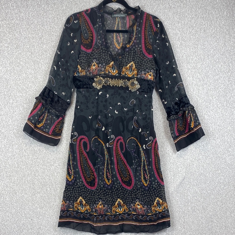 Sandro Ferrone whimsigoth midi dress size S velvet paisley ruffle witchy festive
